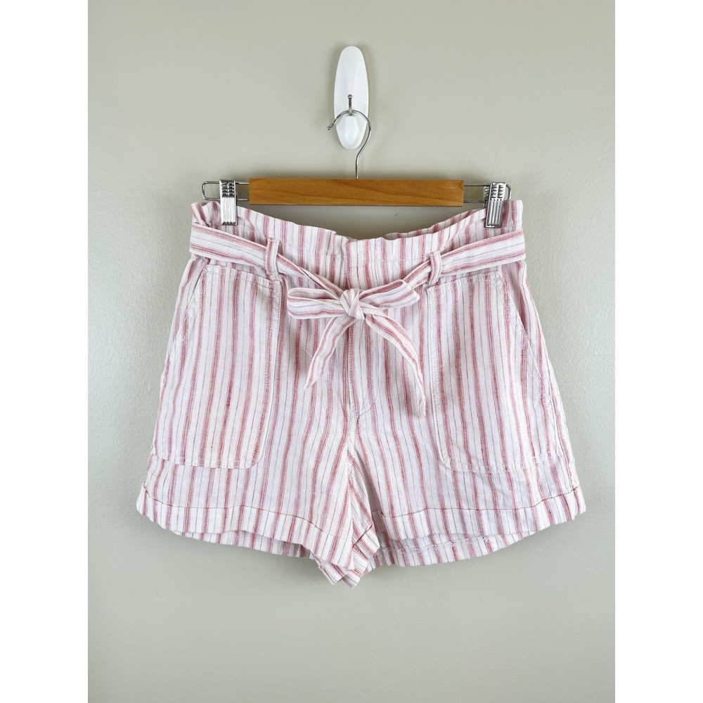 Loft NWT Womens Striped Belted Shorts Sz Md Pt Linen Cotton‎ Pockets White Red